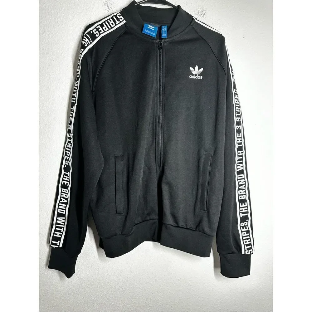 Adidas Men’s Track Full Zip Black White Logo Size L